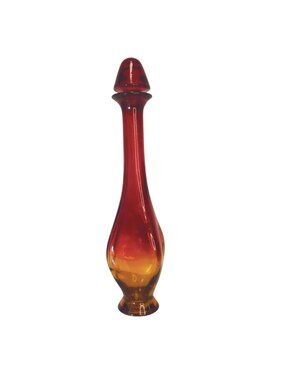Pier 1 Tall Ruby Red & Amber Glass Genie Bottle Decanter Vase With Stopper 19"